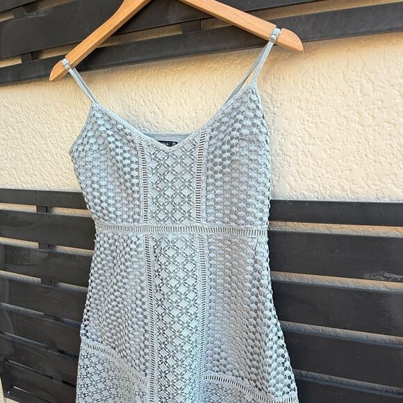 Abercrombie & Fitch Crochet Lace Overlay Mini Dress in Light Blue | Size XS - Picture 4 of 6